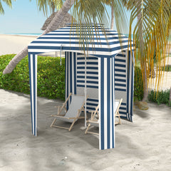 5.8' x 5.8' Cabana Umbrella for Travel, Walls, Vents, Ruffles, Carry Bag, Beach Umbrella, Blue & White Stripe