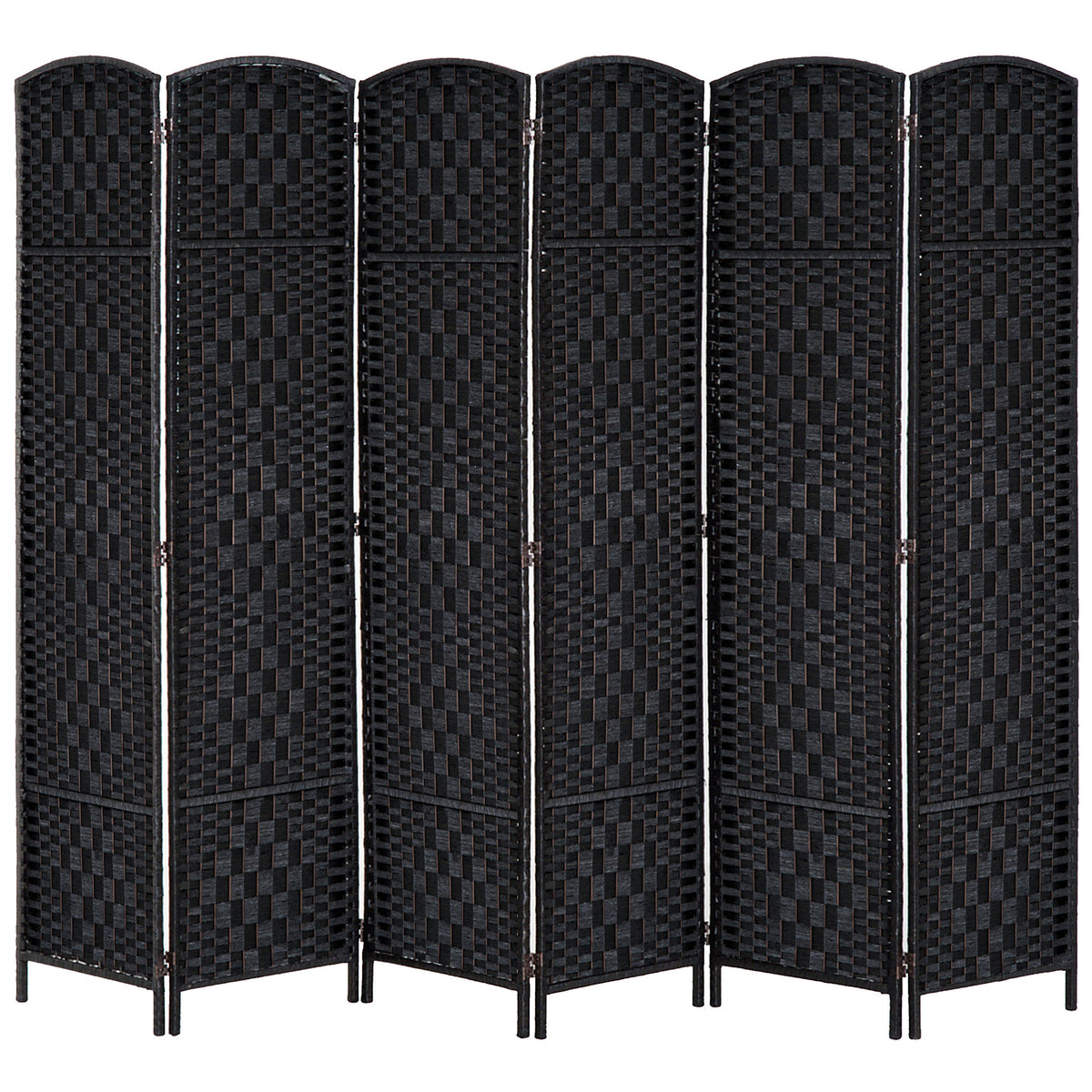 Room Divider 6 Panel, 6FT Tall Folding Privacy Screen, Freestanding Hand-Woven Partition for Room Separation with 360° Hinges, Paper Rope Diamond Weave, Black