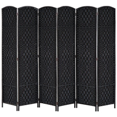 Room Divider 6 Panel, 6FT Tall Folding Privacy Screen, Freestanding Hand-Woven Partition for Room Separation with 360° Hinges, Paper Rope Diamond Weave, Black