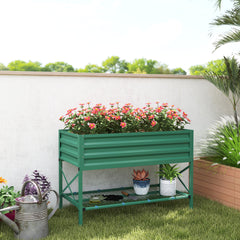 Galvanized Raised Garden Bed, Metal Planter Box with Legs, Storage Shelf and Bed Liner, Green