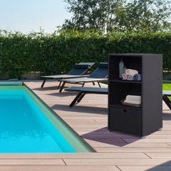 47" Poolside Rattan Wicker Towel Valet Organizer Cabinet with Storage