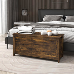 39.4" Storage Trunk w/ 2 Safety Hinges, Wooden Storage Bench w/ Side Handles, Storage Chest for Playroom, Rustic Brown