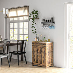 Kitchen Storage Cabinet, Sideboard Floor Cupboard with Solid Wood Top, Adjustable Shelf, and 2 Drawers, Brown