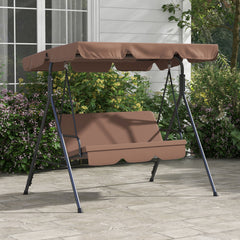 3-Seat Outdoor Patio Swing Chair w/ Cushion, Steel Frame Stand, Adjustable Tilt Canopy for Patio, Garden, Brown 2