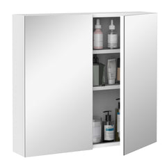 Bathroom Mirrored Cabinet, 24"x22" Steel Frame Medicine Cabinet, Wall-Mounted Storage Organizer with Double Doors, White