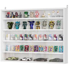 5-Tier Display Cabinet, Wall-Mounted Display Case with 2 Glass Doors and Adjustable Shelves, White