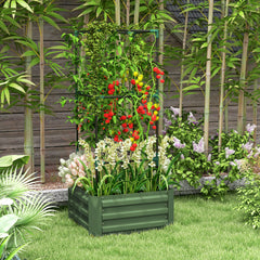 Galvanized Planter Box, 24" x 24" x 55" Raised Garden Bed with Tomato Cage for Climbing Vines, Green