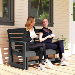 Patio Glider Bench w/ HDPE Slatted Double Rocking Chair, Distressed Black