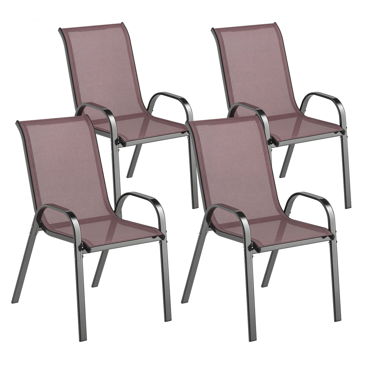 Set of 4 Outdoor Dining Chairs, Stackable Patio Chairs with High Back, Breathable Mesh Seat for Garden Lawn, Brown