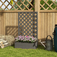 Trellis Planter Box for Climbing Plants, Raised Garden Bed w/ Trellis Lattice for Outdoor Garden, Deck, Backyard, Gray