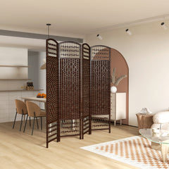 4 Panel Folding Room Divider Portable Privacy Screen Wave Fiber Room Partition for Home Office Brown