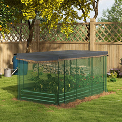 Galvanized Steel Planter Box with Crop Cage and Shade Cloth, Raised Garden Bed for Flowers, Veggies and Herbs, Green