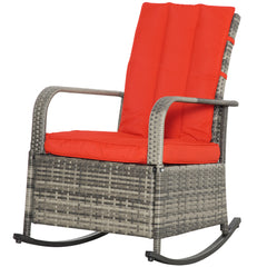 PE Rattan Rocking Recliner with Footrest, Red