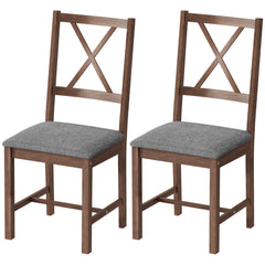 Set of 2 Dining Chairs, Upholstered X-Back Dining Room Chairs with Rubberwood Legs and Padded Seat, Walnut