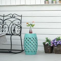 12" Patio Round Side Table, Outdoor Footstool, Garden Mosaic Accent Side Table, Plant Stand, Blue