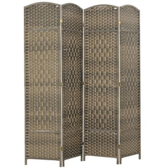 Folding Room Divider Screen 4 Panel 6' Tall Privacy Screen Freestanding Wood Partition for Home Office, Dark Rustic Oak