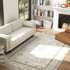 5x7 Area Rug, Indoor Boho Machine Washable Carpet for Living Room, Bedroom, Dining Room, Kitchen, Blue
