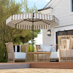 8.6FT Patio Umbrella, UPF 30+ Outdoor Market Umbrella, 2-Tier Vented Patio Table Umbrella with Crank 8 Ribs, Tiltable Porch Umbrella for Garden Deck Poolside, Light Gray