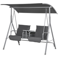 2-Seater Outdoor Porch Swing with Canopy and Table, Patio Swing Chair for Garden, Poolside, Backyard, Gray