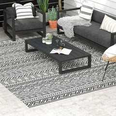 Reversible Outdoor Rug Carpet RV Camping Rugs with Carry Bag, 9' x 12', Gray & Cream White Boho