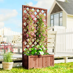 Wooden Raised Garden Bed, Raised Planter Box, Planter with Trellis for Climbing Plants Flowers, Orange