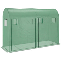 10' x 3' x 7' Walk-in Lean-to Greenhouse, Steel, 4 Zipper Roll-up Windows & 2 Doors, UV Protecting PE Cover for Growing Flowers, Vegetables, Tropical Plants, Saplings, Succulents, Green