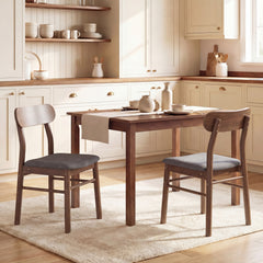 Set of 2 Dining Chairs, Upholstered Dining Room Chairs with Rubberwood Legs and Padded Seat for Kitchen, Gray