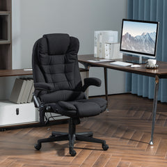 6 Point Vibrating Massage Office Chair with Heat, Linen High Back Massage Desk Chair with Reclining Backrest, Black