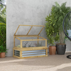 Raised Garden Flower Bed Kit with Lean-to Greenhouse, Wooden Cold Frame Planter, 41" x 22.5" x 28.25", Natural