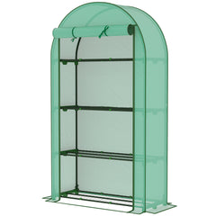 Mini Greenhouse, Portable Greenhouse with 4 Tier Shelves, Roll-Up Door, and Plastic Cover, 41.3" x 17.7" x 63", Green
