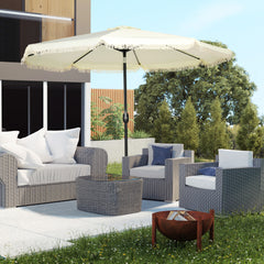 9' Patio Umbrella with Push Button Tilt and Crank Outdoor Double Top Market Umbrella, Cream White