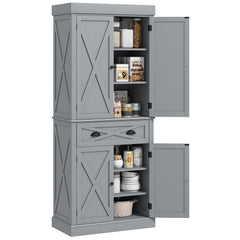 72" Kitchen Cabinet, Pantry Storage Cabinet with 4 Doors and 2 Adjustable Shelves, Large Central Drawer, Gray