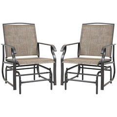 2 Piece Glider Set, Outdoor Swing Chairs, Patio Rocking Armchairs with Breathable Mesh Fabric, Steel Frame for Garden, Backyard, Patio, Dark, Brown/Khaki