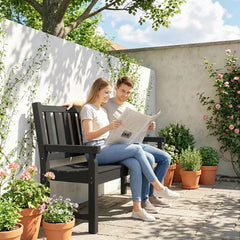 2-Person Garden Bench, HDPE Outdoor Bench with 530 lbs Capacity, Curved Seat for Backyard, Park, Porch, Lawn, Black