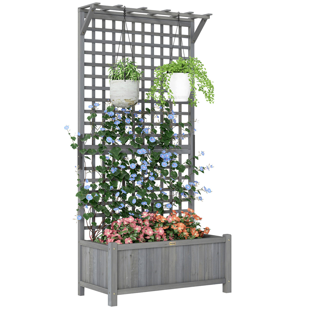 Wood Planter with Trellis for Vine Climbing, Raised Garden Bed, Privacy Screen for Backyard, Patio, Dark Gray