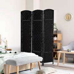 Room Divider 3 Panel, 6FT Tall Folding Privacy Screen, Freestanding Hand-Woven Partition for Room Separation with 360° Hinges, Paper Rope Diamond Weave, Black