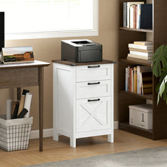 Vertical File Cabinet with 3 Drawers, Rustic Farmhouse Office Storage Cabinet for A4, Letter Size, Distressed White