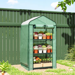 Mini Greenhouse with Screen Roof, Portable Small Greenhouse with Roll-Up Zipper Door, 27.6" x 19.7" x 50", Green
