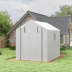 8' x 6' x 7' Portable Walk in Greenhouse with Mesh, Door, Windows, 18 Shelf, Trellis, Plant Labels, White