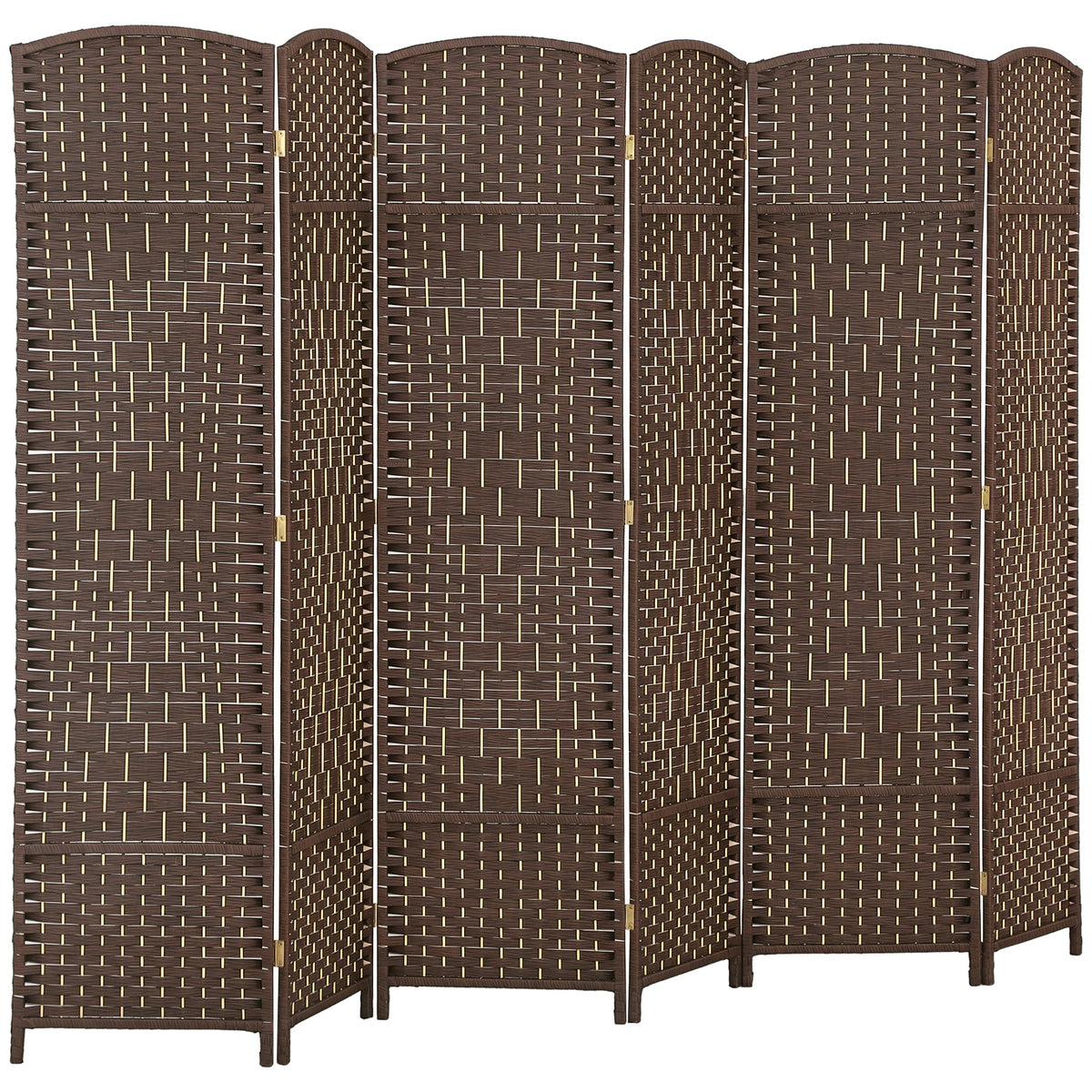 Folding Room Divider Screen 6 Panel 6' Tall Privacy Screen Freestanding Wood Partition for Home Office, Brown