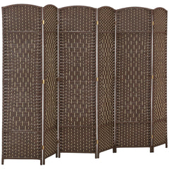 Folding Room Divider Screen 6 Panel 6' Tall Privacy Screen Freestanding Wood Partition for Home Office, Brown