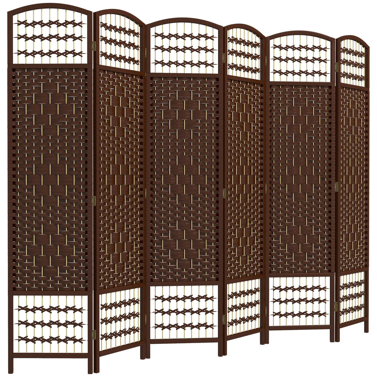 6 Panel Folding Room Divider Portable Privacy Screen Wave Fiber Room Partition for Home Office Brown