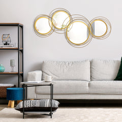 42.25" Circle Mirror for Wall, Modern Metal Wall Art for Living Room, Bedroom and Dining Room, Gold