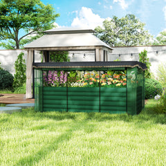 Galvanized Steel Planter Box with Crop Cage and Shade Cloth, Raised Garden Bed for Flowers, Veggies and Herbs, Green