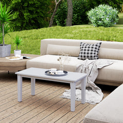 Rectangle Outdoor Coffee Table, HDPE All-Weather Outdoor Patio Table with Slatted Tabletop for Yard, Balcony, White