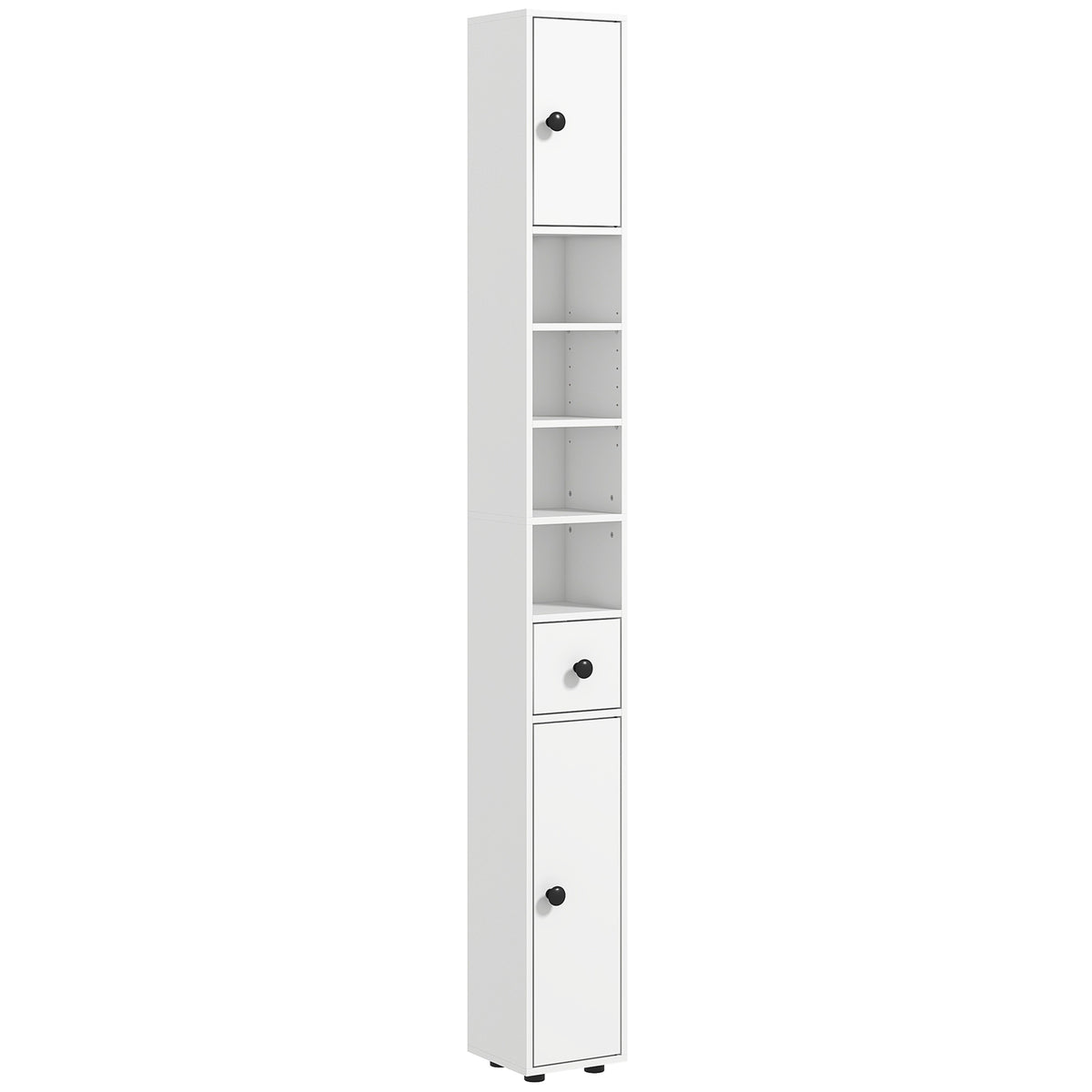 71" Small Bathroom Storage Cabinet, Narrow Toilet Paper Cabinet with Open Shelves, 2 Cabinets, Adjustable Shelves, White