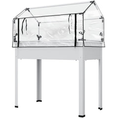 Elevated Garden Box with Greenhouse Cover, Raised Garden Bed with Legs and Drainage Hole for Vegetables, White