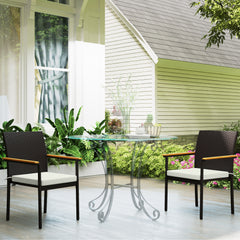 Stackable Patio Wicker Dining Chair Set of 2 with Cushions, Backrest, Armrests for Deck, Garden, Cream White