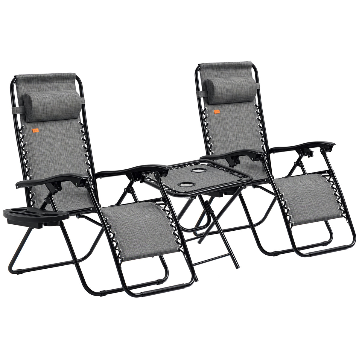 Zero Gravity Chair Set with Side Table, Folding Reclining Chair with Cupholders & Pillows, Adjustable Lounge Chairs for Pool, Backyard, Lawn, Beach, Gray