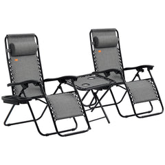 Zero Gravity Chair Set with Side Table, Folding Reclining Chair with Cupholders & Pillows, Adjustable Lounge Chairs for Pool, Backyard, Lawn, Beach, Gray
